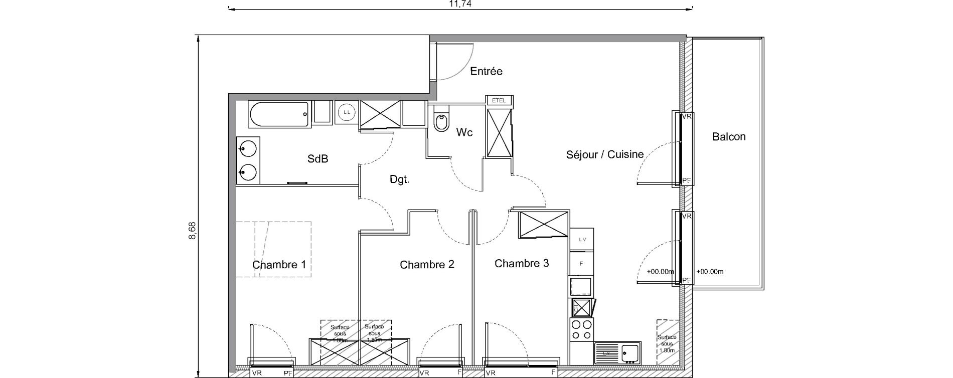 Appartement T4 de 78,70 m2 &agrave; Bonni&egrave;res-Sur-Seine Centre