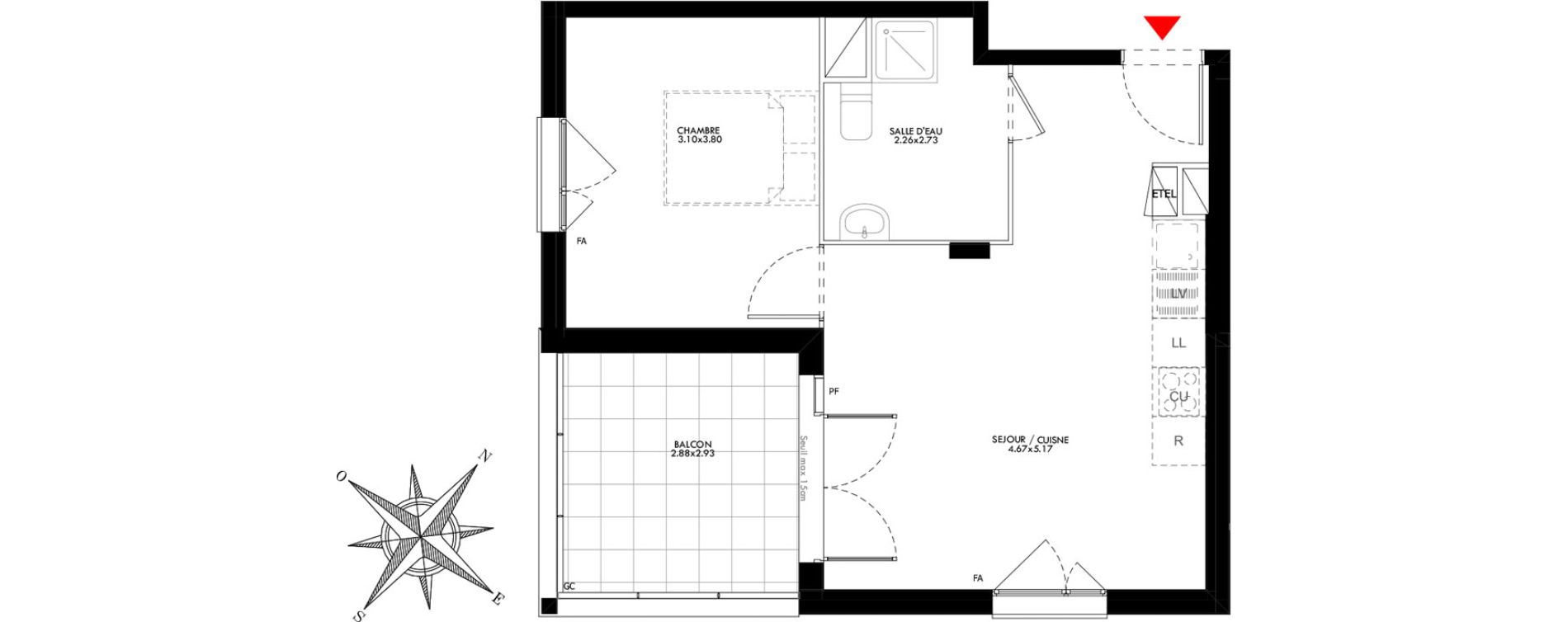 Appartement T2 de 41,64 m2 &agrave; Carri&egrave;res-Sous-Poissy Saint-louis