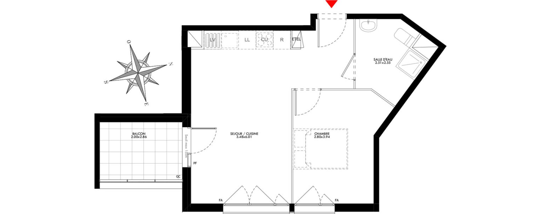 Appartement T2 de 42,31 m2 &agrave; Carri&egrave;res-Sous-Poissy Saint-louis