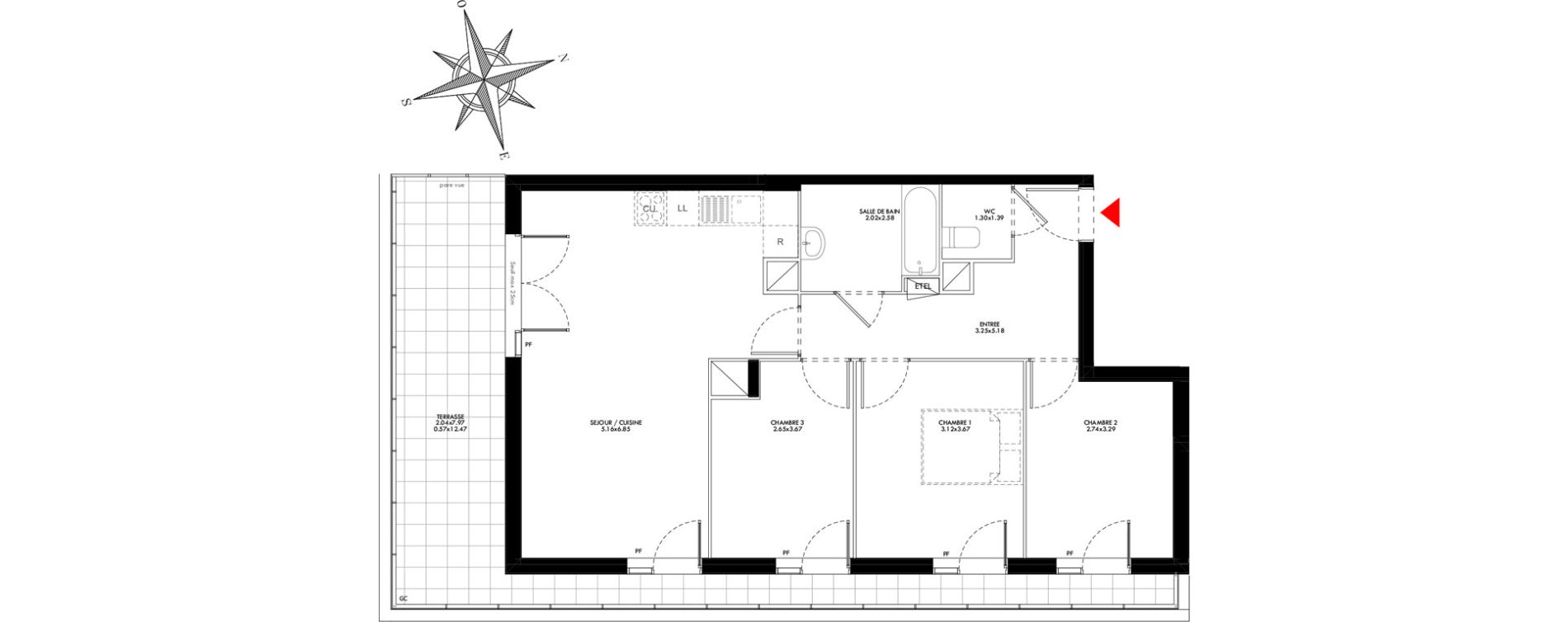 Appartement T4 de 74,49 m2 &agrave; Carri&egrave;res-Sous-Poissy Saint-louis