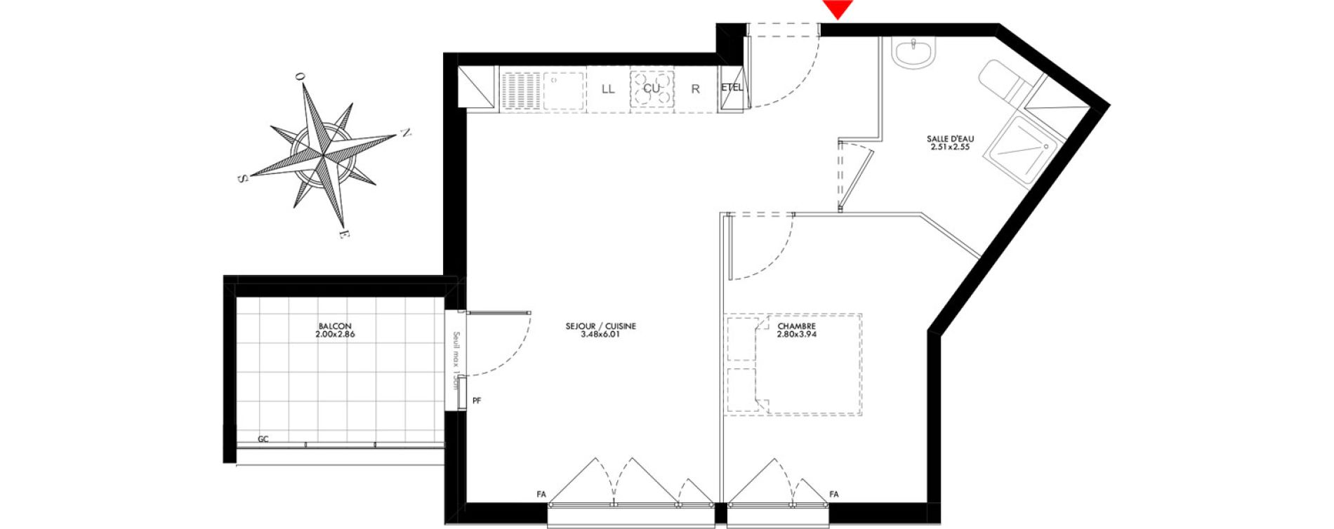 Appartement T2 de 42,49 m2 &agrave; Carri&egrave;res-Sous-Poissy Saint-louis