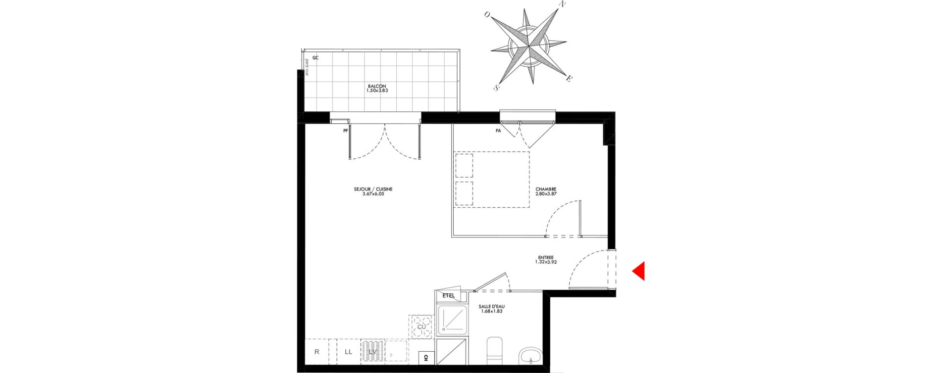 Appartement T2 de 41,41 m2 &agrave; Carri&egrave;res-Sous-Poissy Saint-louis