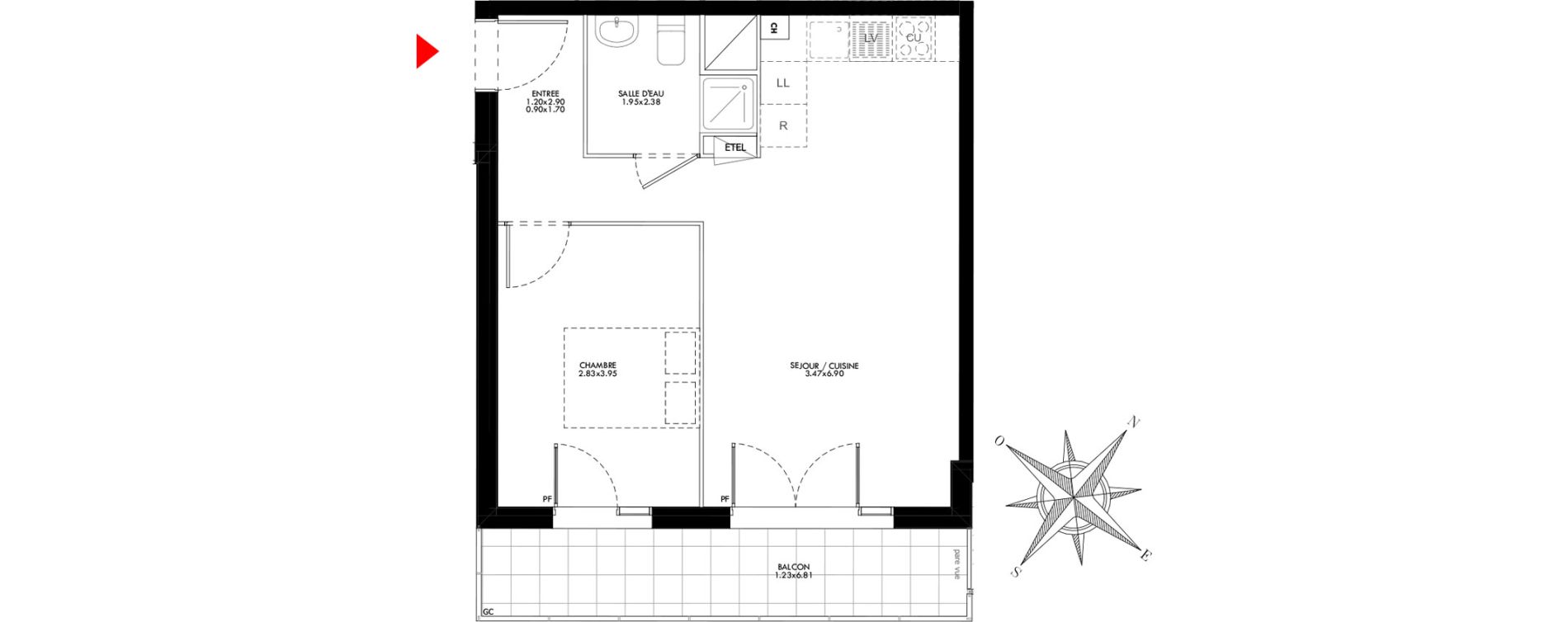 Appartement T2 de 42,99 m2 &agrave; Carri&egrave;res-Sous-Poissy Saint-louis