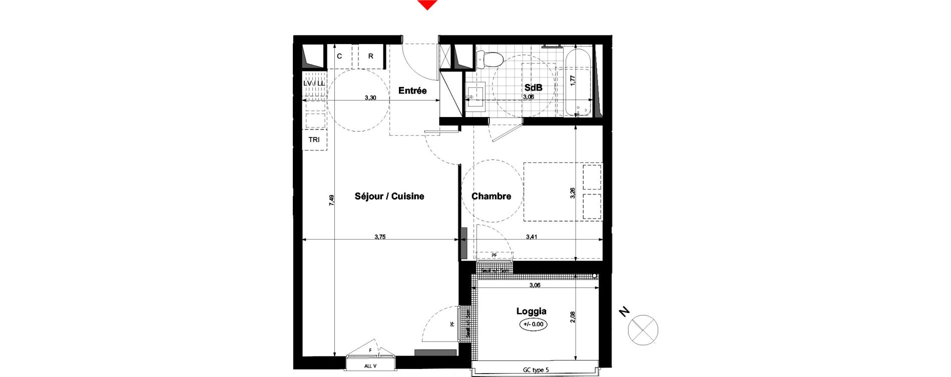 Appartement T2 de 43,76 m2 &agrave; Carri&egrave;res-Sous-Poissy Nouvelle centralit&eacute;