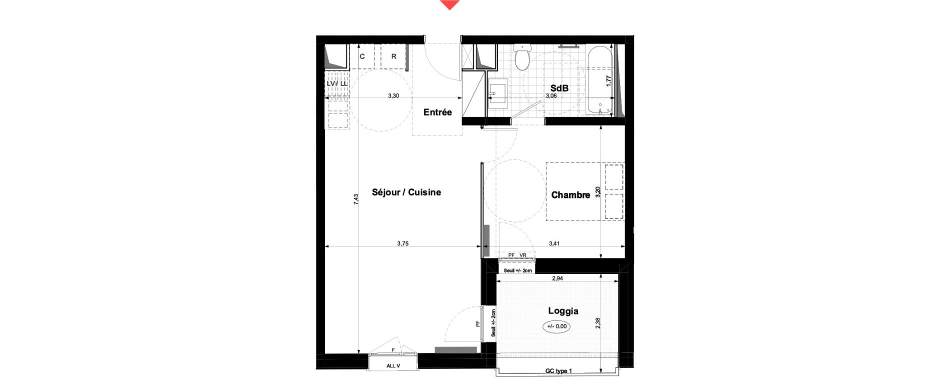 Appartement T2 de 43,33 m2 &agrave; Carri&egrave;res-Sous-Poissy Nouvelle centralit&eacute;