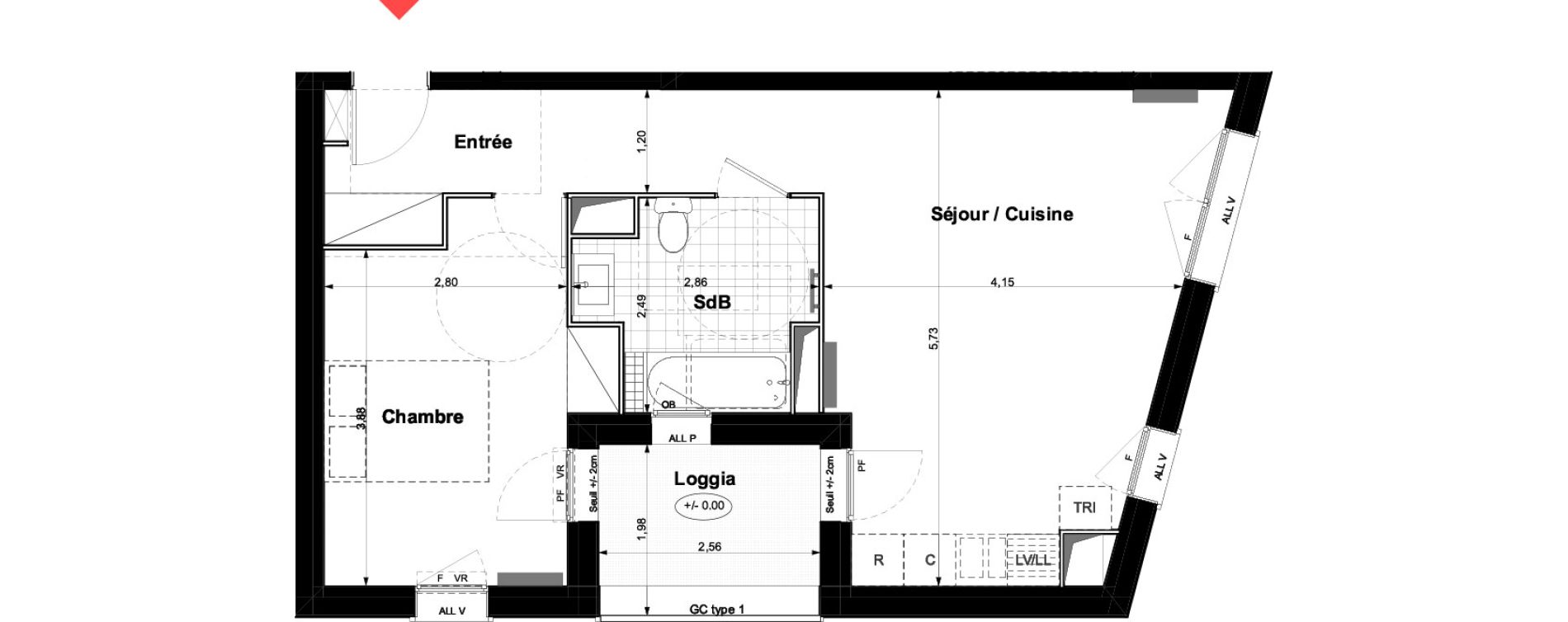 Appartement T2 de 47,51 m2 &agrave; Carri&egrave;res-Sous-Poissy Nouvelle centralit&eacute;