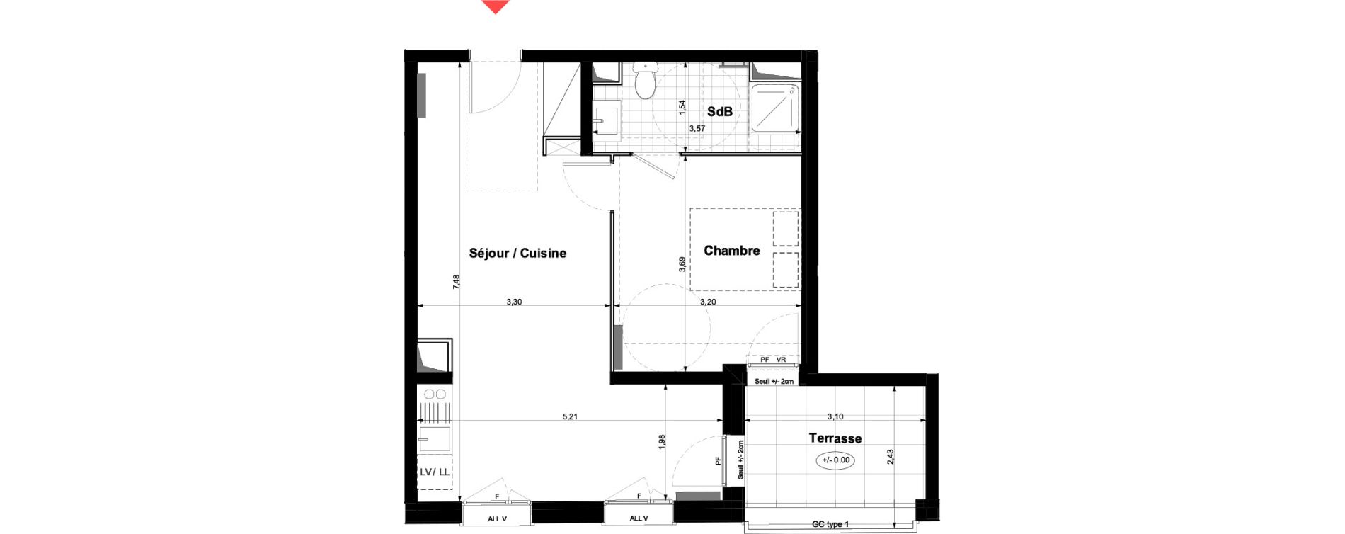 Appartement T2 de 43,63 m2 &agrave; Carri&egrave;res-Sous-Poissy Nouvelle centralit&eacute;