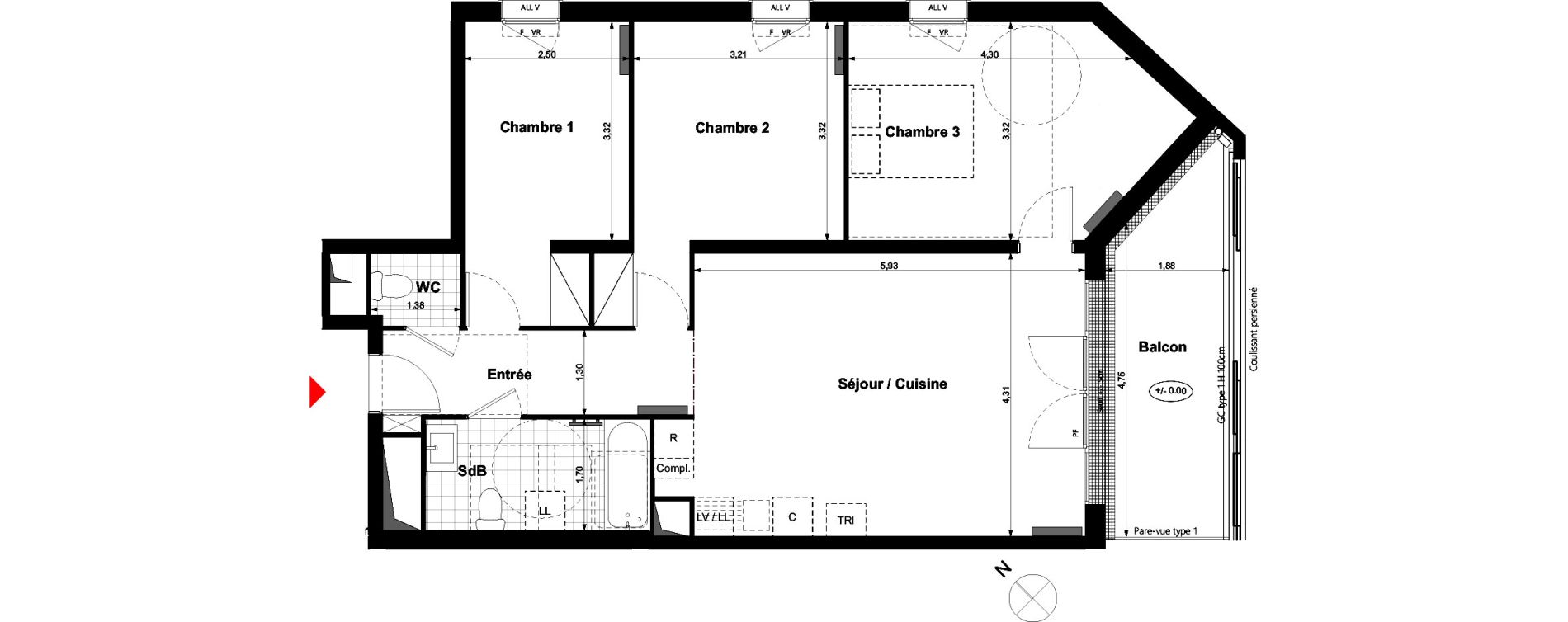 Appartement T4 de 77,55 m2 &agrave; Carri&egrave;res-Sous-Poissy Nouvelle centralit&eacute;