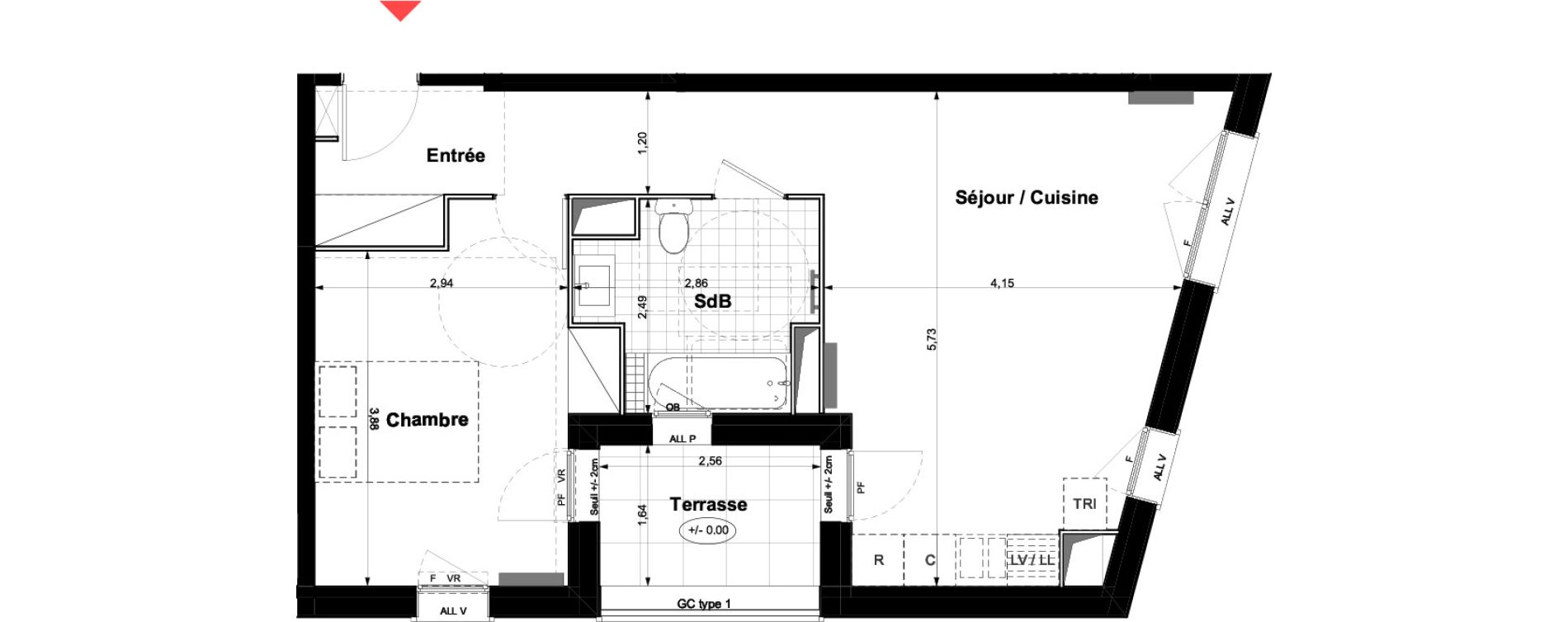 Appartement T2 de 48,40 m2 &agrave; Carri&egrave;res-Sous-Poissy Nouvelle centralit&eacute;