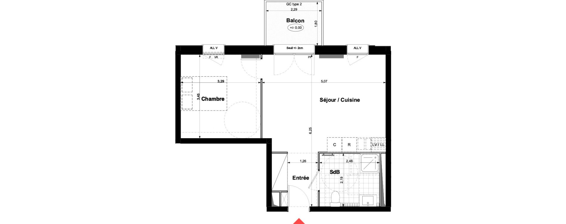 Appartement T2 de 40,64 m2 &agrave; Carri&egrave;res-Sous-Poissy Nouvelle centralit&eacute;