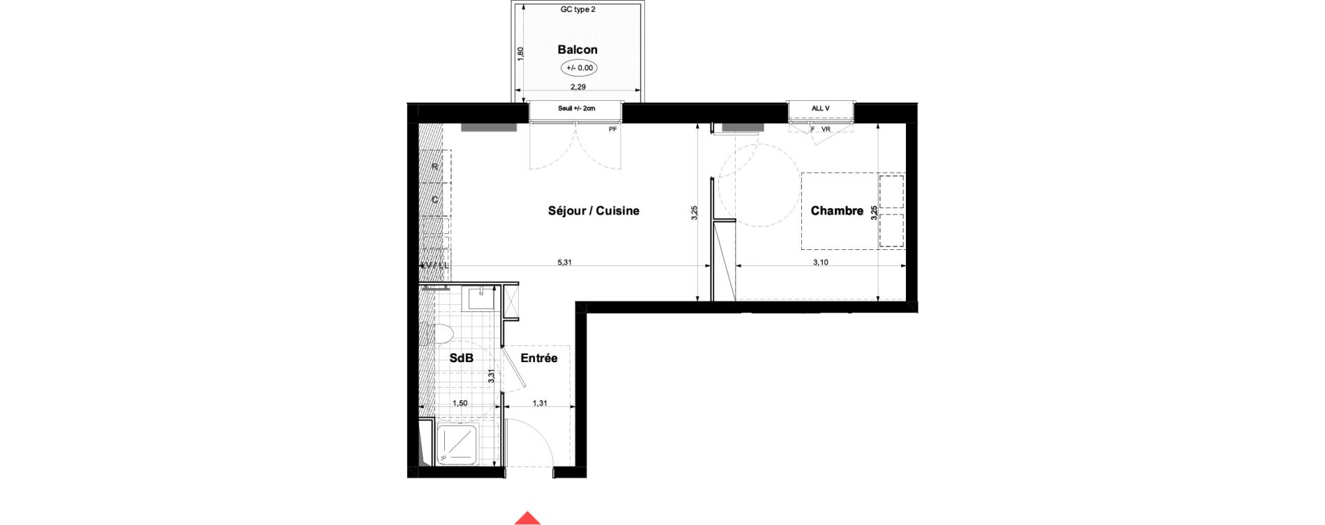 Appartement T2 de 36,44 m2 &agrave; Carri&egrave;res-Sous-Poissy Nouvelle centralit&eacute;
