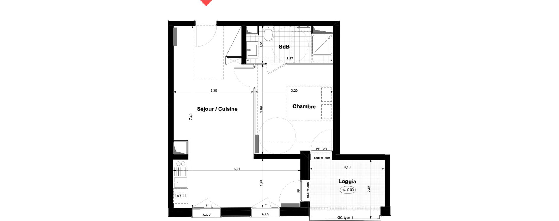 Appartement T2 de 43,63 m2 &agrave; Carri&egrave;res-Sous-Poissy Nouvelle centralit&eacute;