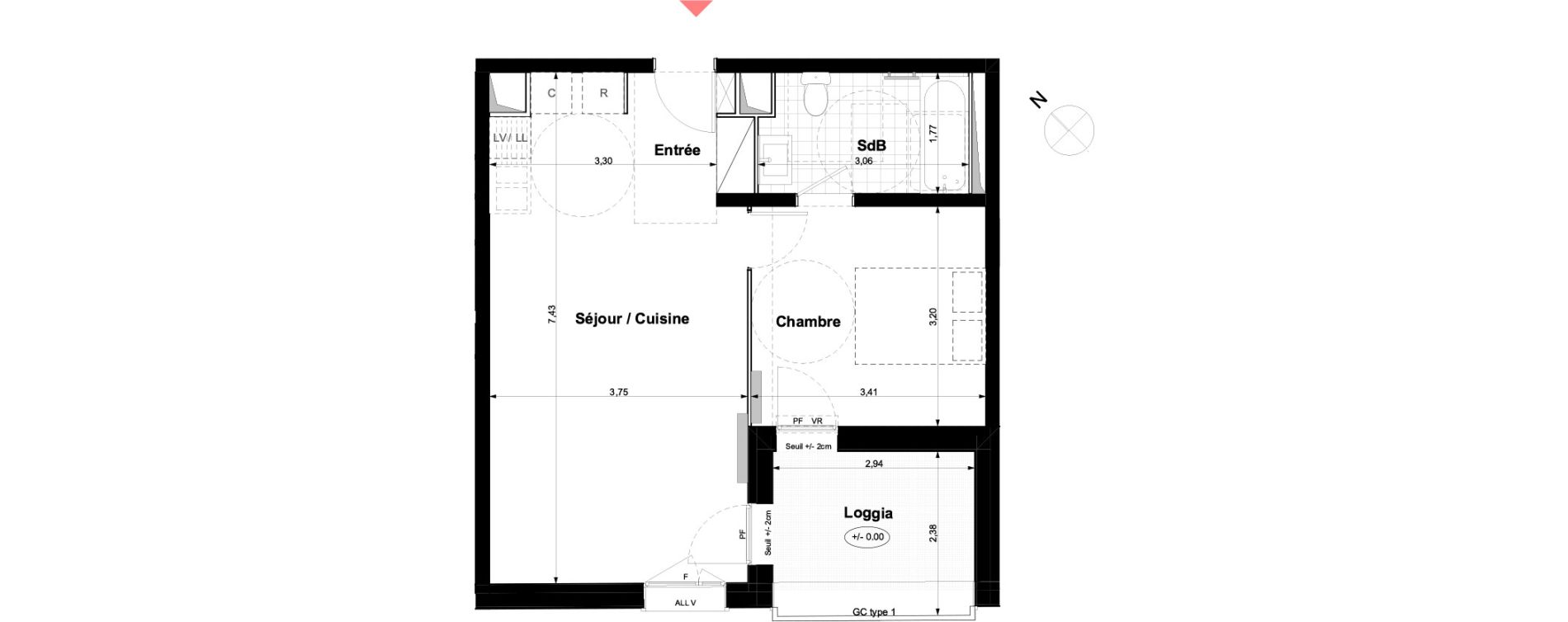 Appartement T2 de 43,33 m2 &agrave; Carri&egrave;res-Sous-Poissy Nouvelle centralit&eacute;