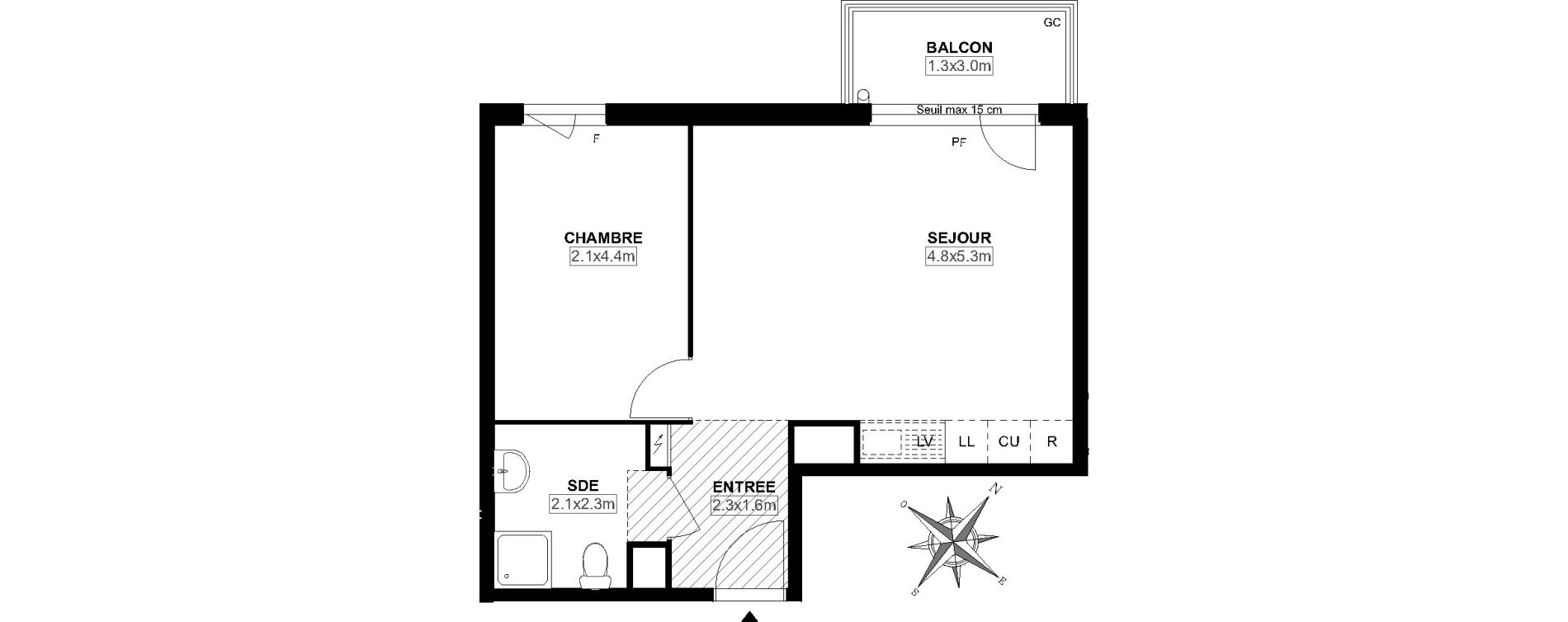Appartement T2 de 44,20 m2 &agrave; Carri&egrave;res-Sous-Poissy Saint-louis