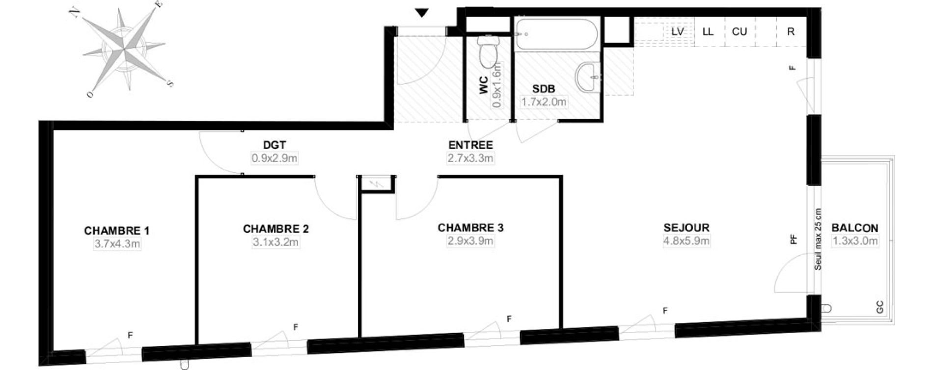 Appartement T4 de 75,10 m2 &agrave; Carri&egrave;res-Sous-Poissy Saint-louis