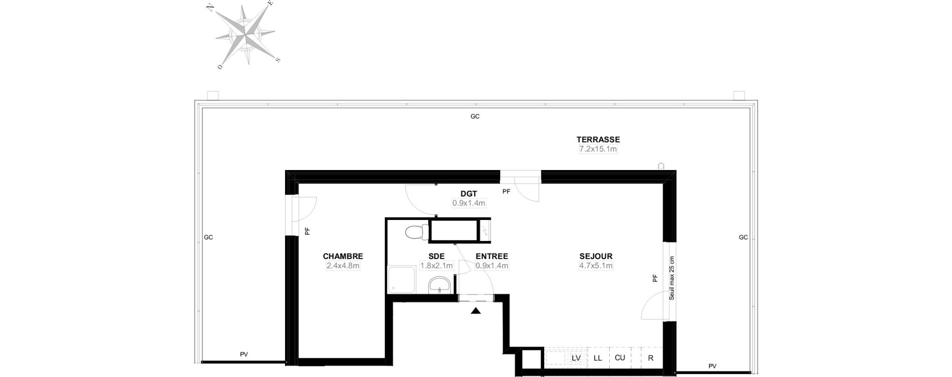 Appartement T2 de 41,40 m2 &agrave; Carri&egrave;res-Sous-Poissy Saint-louis
