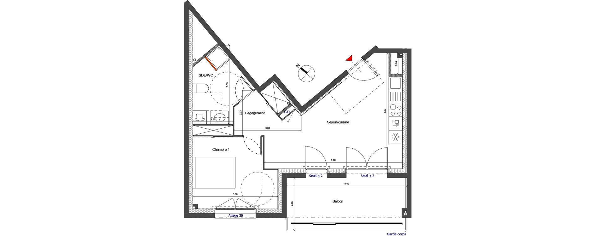 Appartement T2 de 44,67 m2 &agrave; Carri&egrave;res-Sous-Poissy Apollinaire-le village