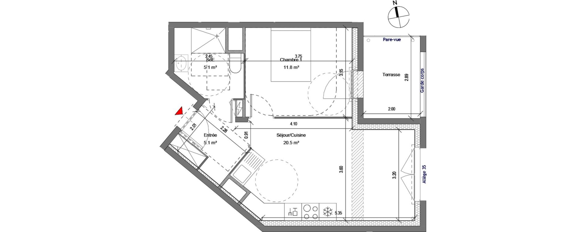Appartement T2 de 42,46 m2 &agrave; Carri&egrave;res-Sous-Poissy Apollinaire-le village