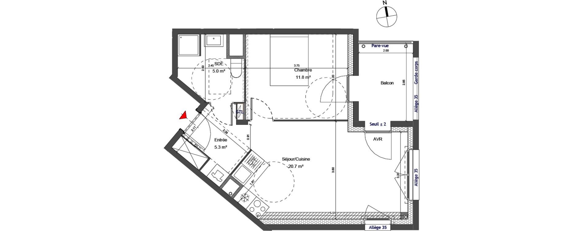 Appartement T2 de 42,89 m2 &agrave; Carri&egrave;res-Sous-Poissy Apollinaire-le village