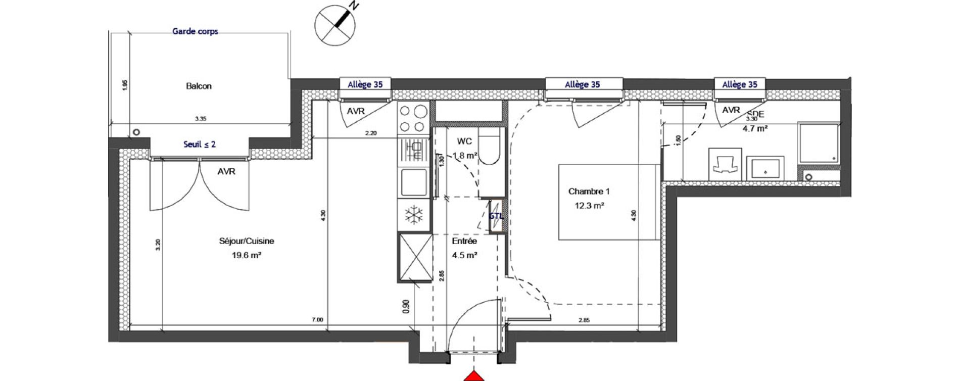 Appartement T2 de 42,80 m2 &agrave; Carri&egrave;res-Sous-Poissy Apollinaire-le village
