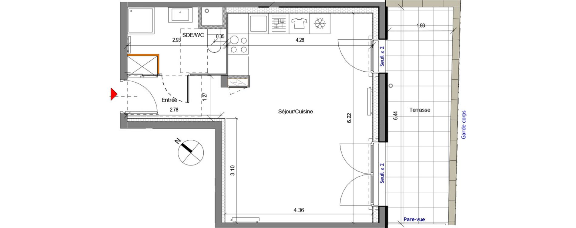 Appartement T1 de 35,59 m2 &agrave; Carri&egrave;res-Sous-Poissy Apollinaire-le village