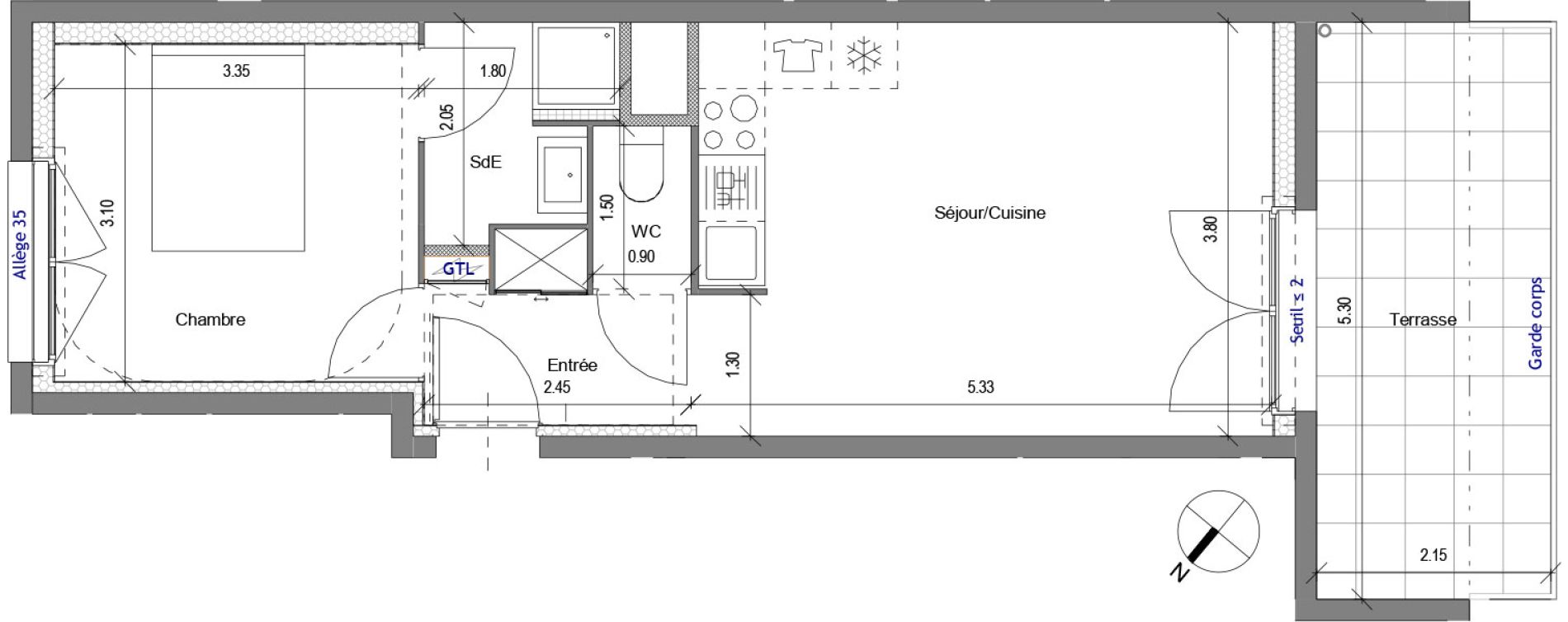 Appartement T2 de 38,51 m2 &agrave; Carri&egrave;res-Sous-Poissy Apollinaire-le village