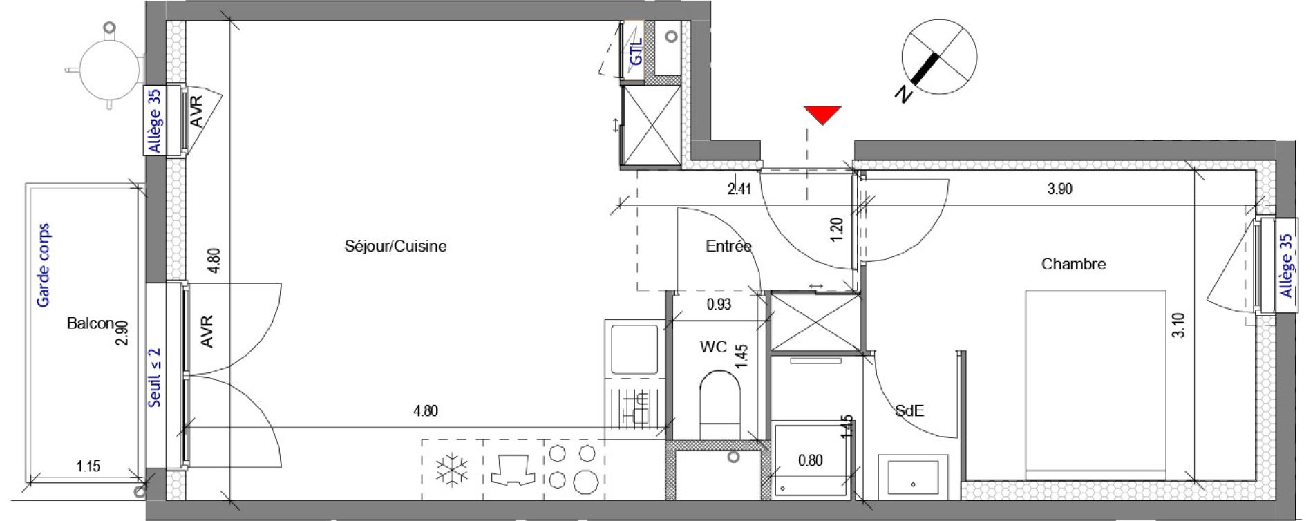 Appartement T2 de 40,58 m2 &agrave; Carri&egrave;res-Sous-Poissy Apollinaire-le village