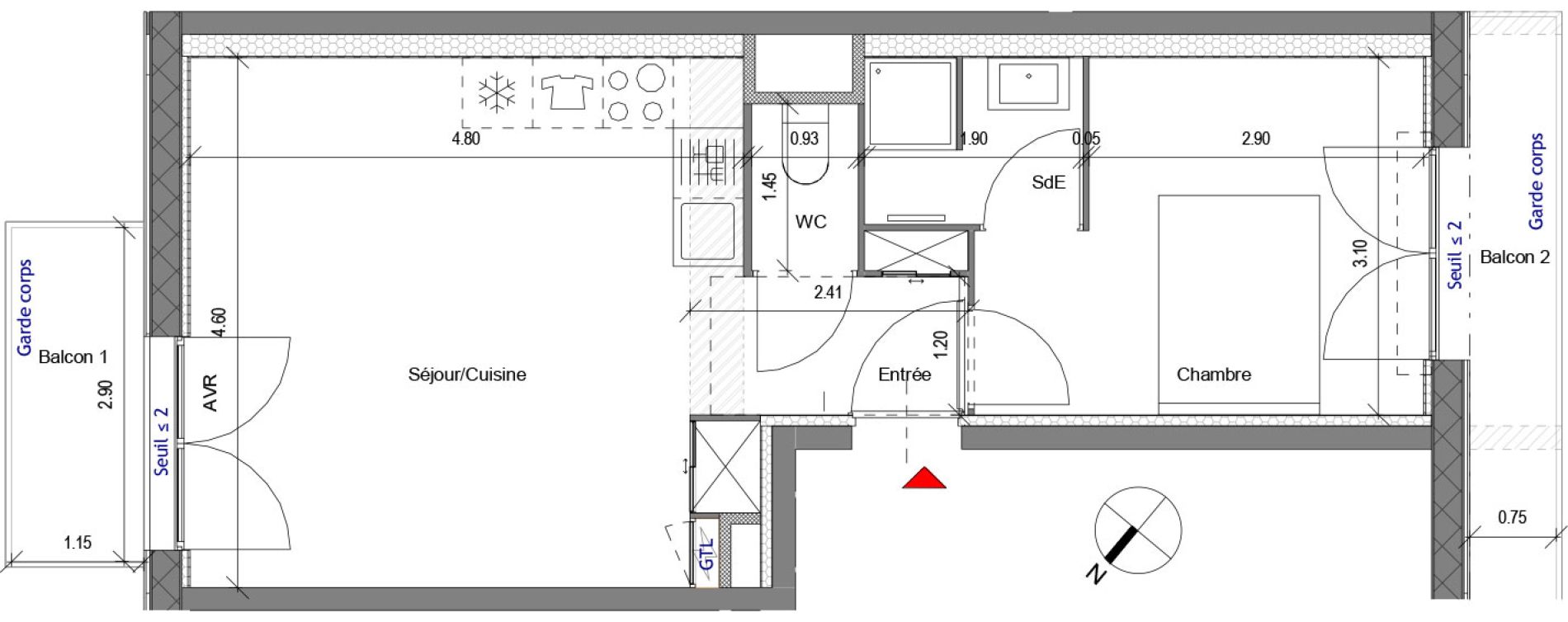 Appartement T2 de 39,24 m2 &agrave; Carri&egrave;res-Sous-Poissy Apollinaire-le village