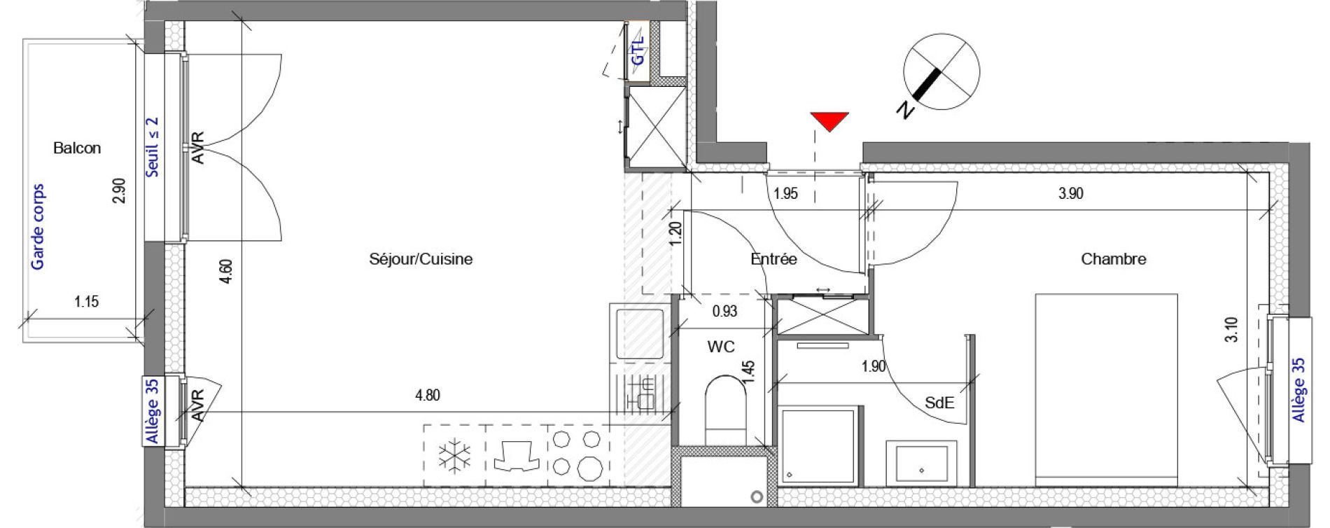 Appartement T2 de 39,24 m2 &agrave; Carri&egrave;res-Sous-Poissy Apollinaire-le village