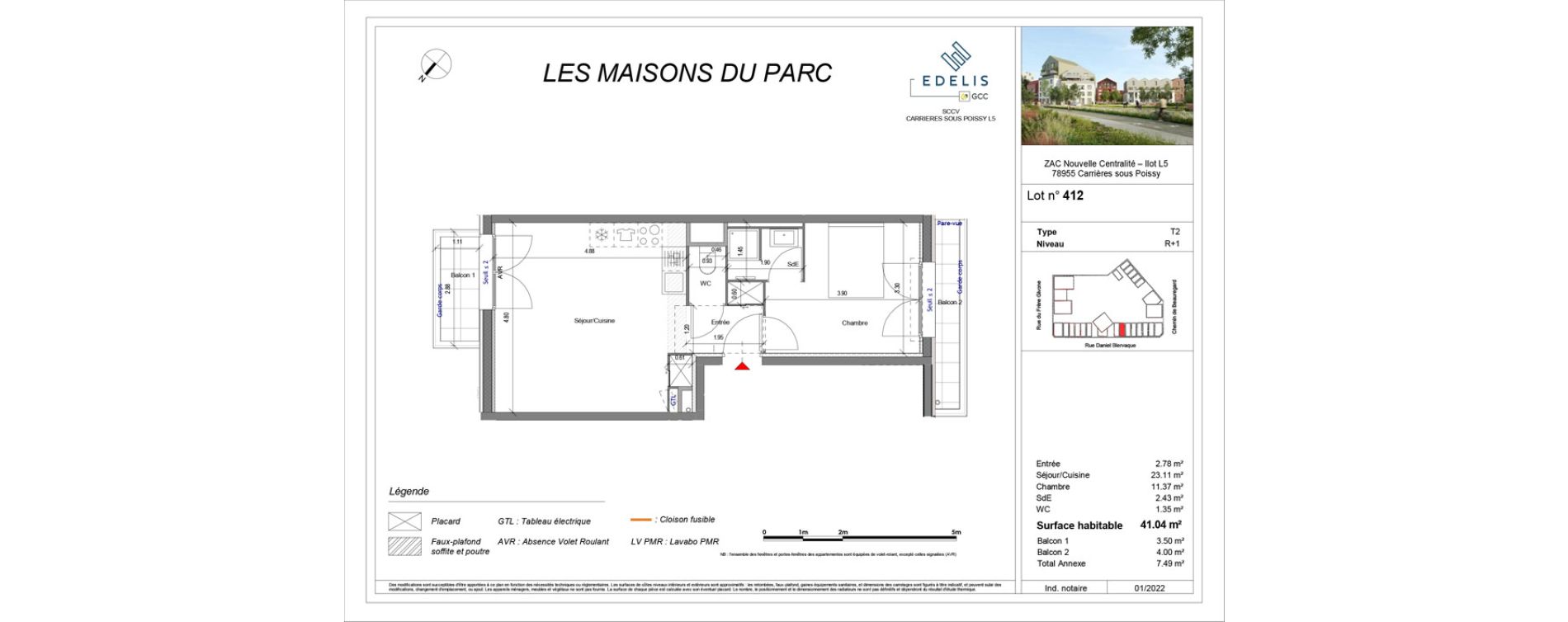 Appartement T2 de 41,04 m2 &agrave; Carri&egrave;res-Sous-Poissy Apollinaire-le village