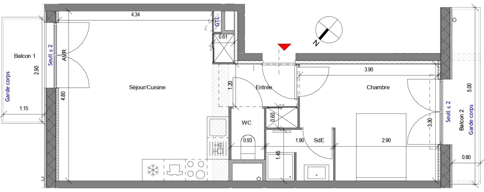 Appartement T2 de 41,16 m2 &agrave; Carri&egrave;res-Sous-Poissy Apollinaire-le village