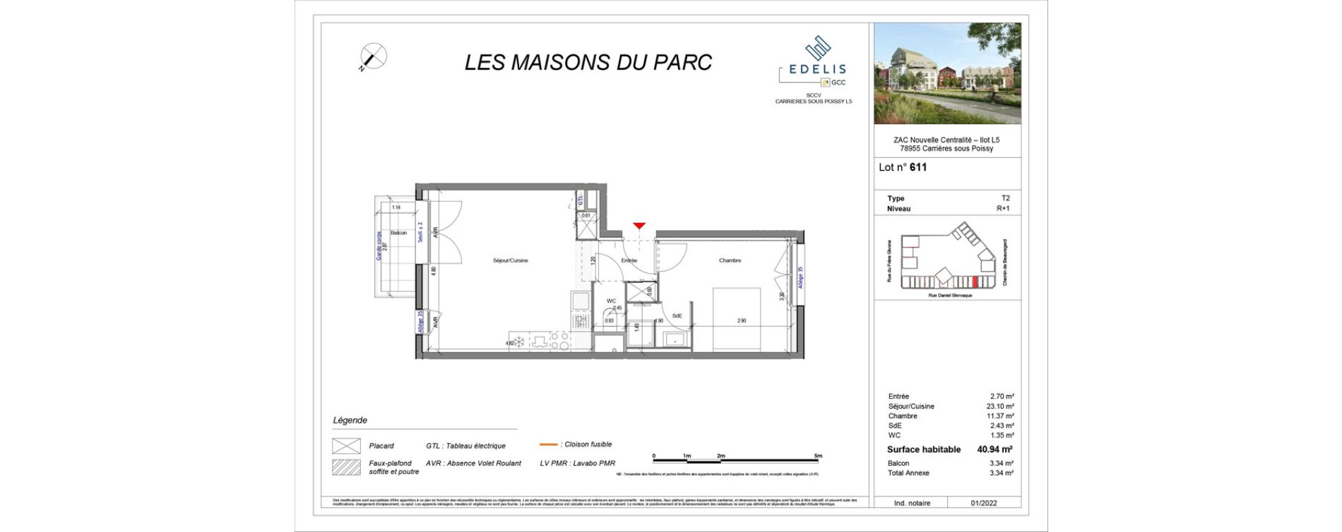 Appartement T2 de 40,94 m2 &agrave; Carri&egrave;res-Sous-Poissy Apollinaire-le village