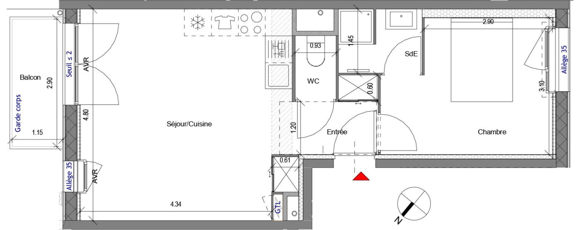 Appartement T2 de 40,58 m2 &agrave; Carri&egrave;res-Sous-Poissy Apollinaire-le village
