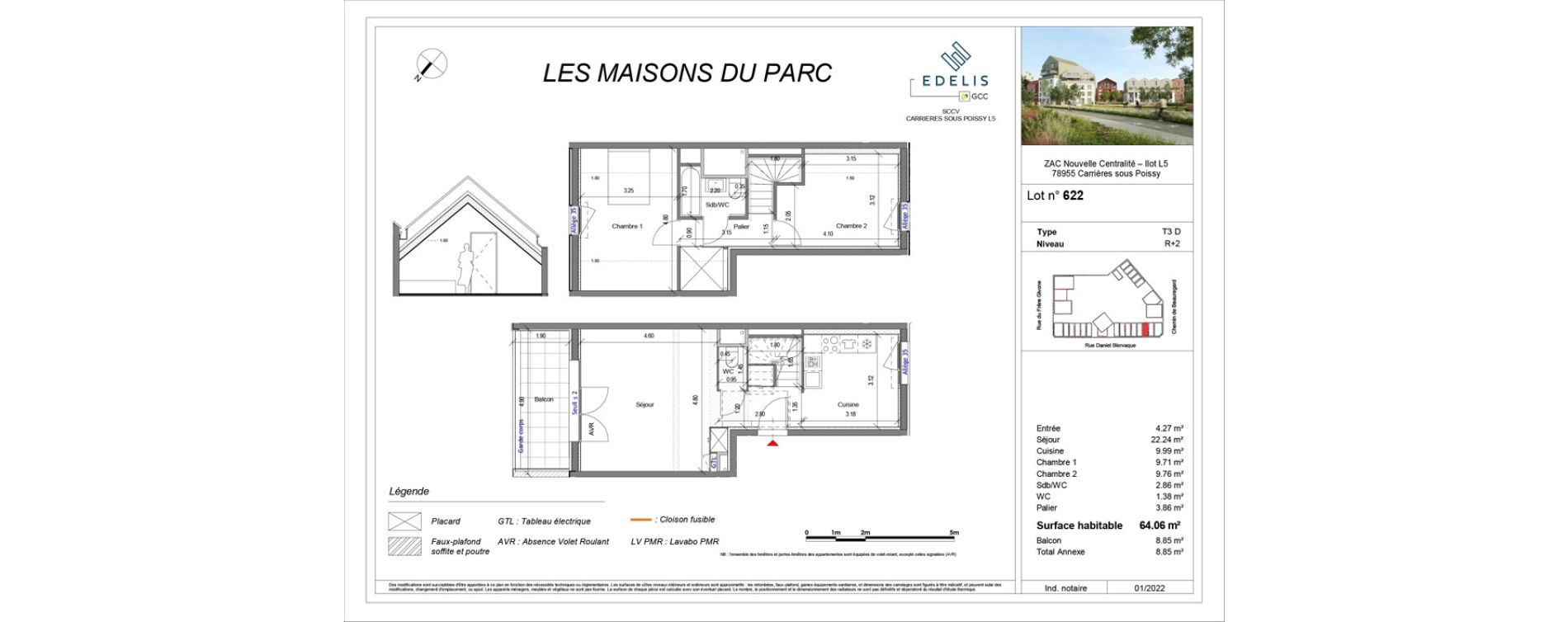 Appartement T3 de 64,06 m2 &agrave; Carri&egrave;res-Sous-Poissy Apollinaire-le village