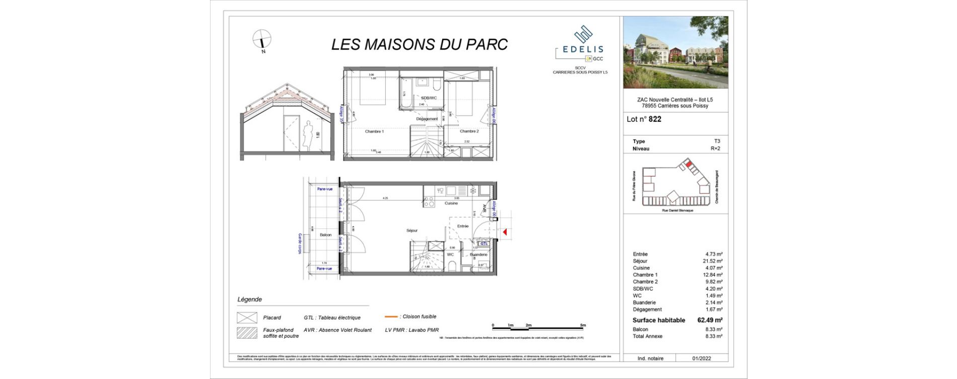 Appartement T3 de 61,53 m2 &agrave; Carri&egrave;res-Sous-Poissy Apollinaire-le village