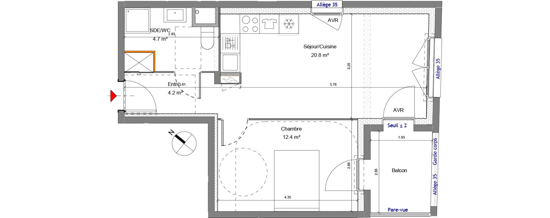Appartement T2 de 42,15 m2 &agrave; Carri&egrave;res-Sous-Poissy Apollinaire-le village