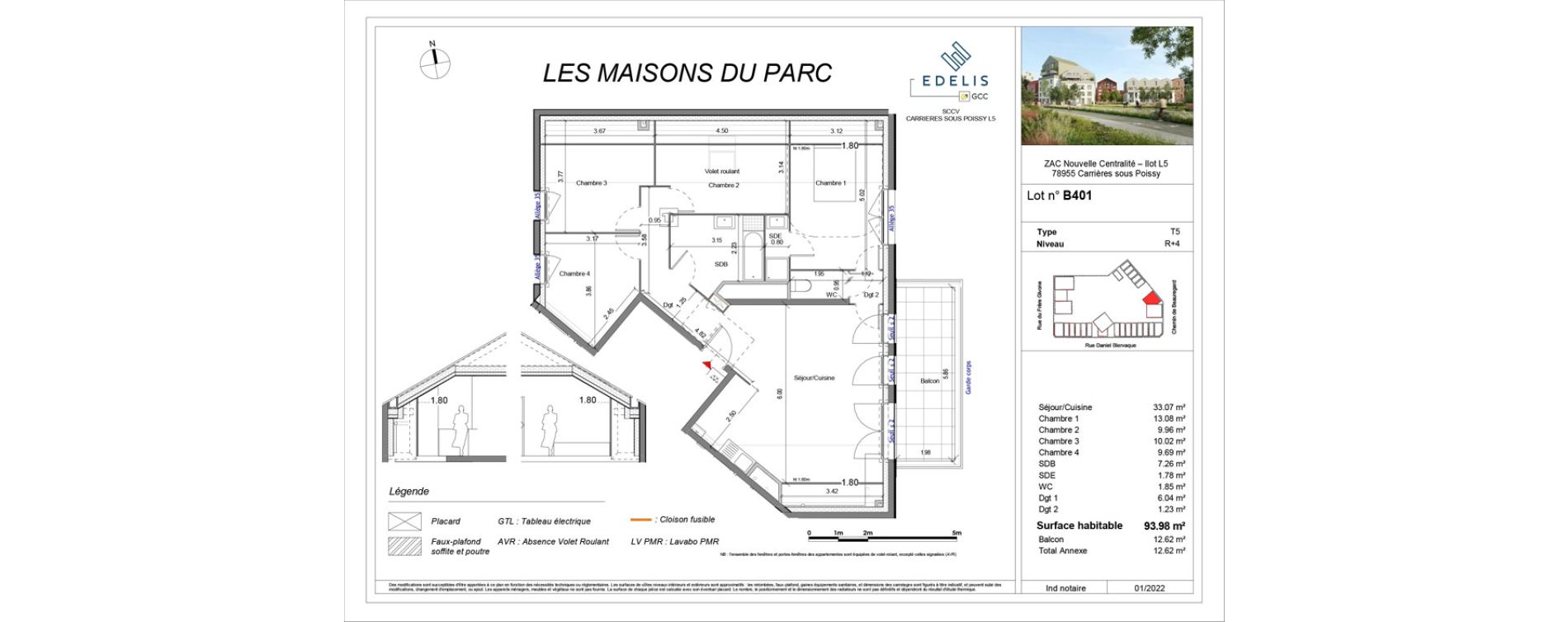 Appartement T5 de 93,98 m2 &agrave; Carri&egrave;res-Sous-Poissy Apollinaire-le village