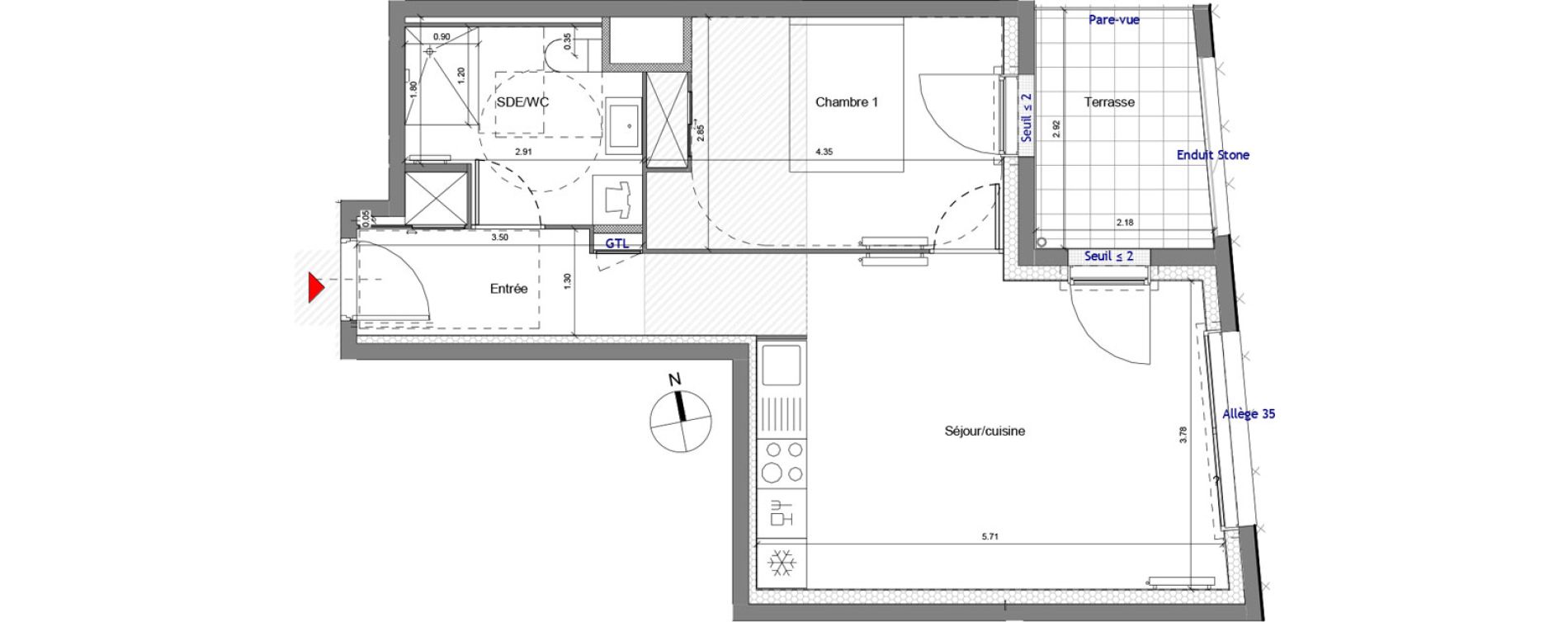 Appartement T2 de 46,79 m2 &agrave; Carri&egrave;res-Sous-Poissy Apollinaire-le village