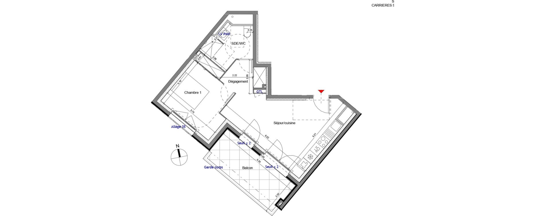 Appartement T2 de 44,23 m2 &agrave; Carri&egrave;res-Sous-Poissy Apollinaire-le village