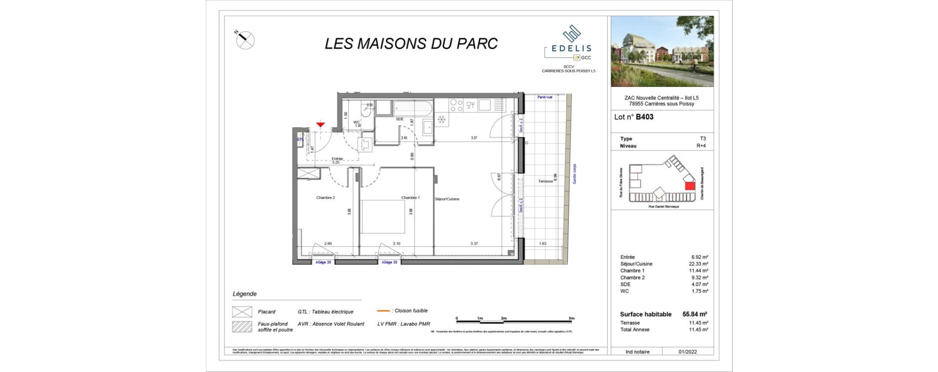Appartement T3 de 55,84 m2 &agrave; Carri&egrave;res-Sous-Poissy Apollinaire-le village