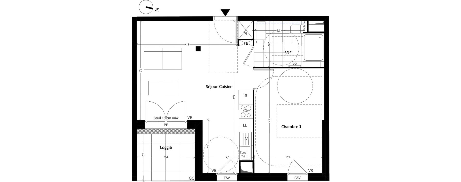 Appartement T2 de 43,53 m2 &agrave; Carri&egrave;res-Sous-Poissy Nouvelle centralit&eacute;