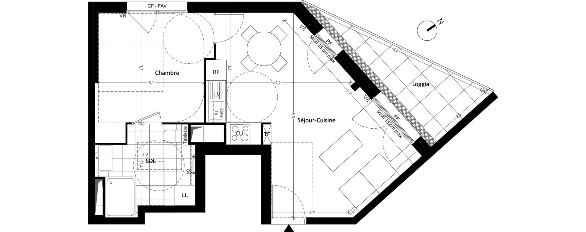 Appartement T2 de 41,23 m2 &agrave; Carri&egrave;res-Sous-Poissy Nouvelle centralit&eacute;