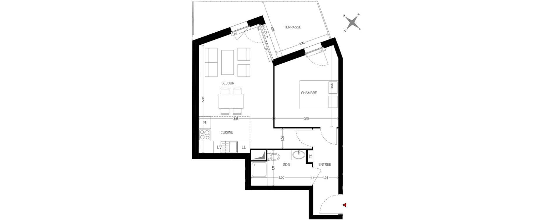 Appartement T2 de 43,93 m2 &agrave; Carri&egrave;res-Sous-Poissy Nouvelle centralit&eacute;