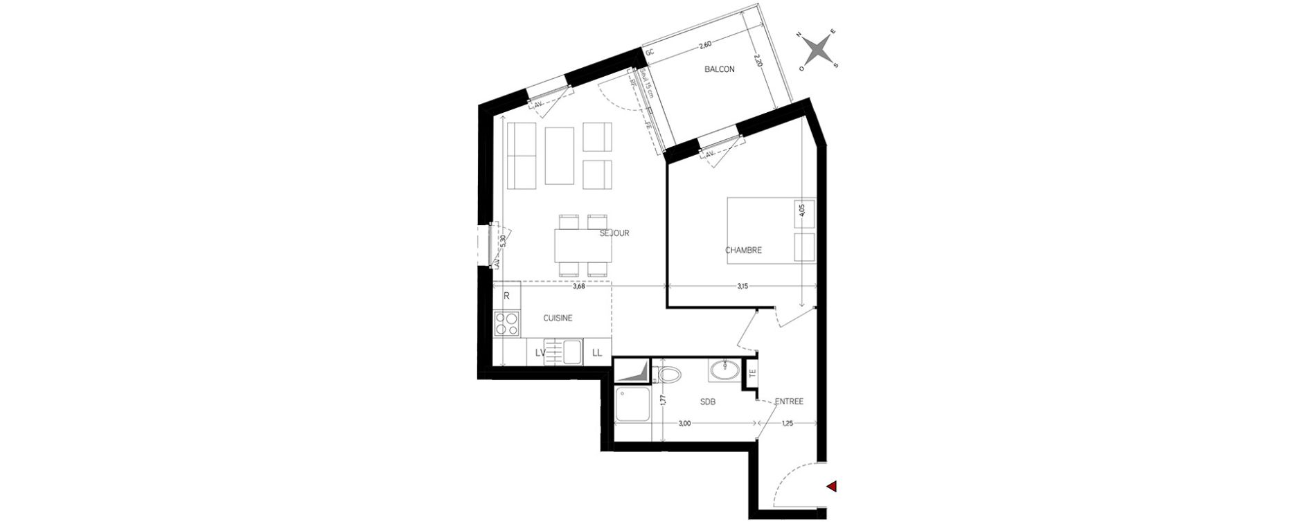 Appartement T2 de 43,89 m2 &agrave; Carri&egrave;res-Sous-Poissy Nouvelle centralit&eacute;