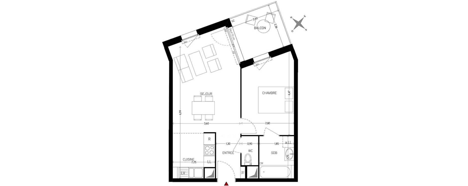 Appartement T2 de 43,40 m2 &agrave; Carri&egrave;res-Sous-Poissy Nouvelle centralit&eacute;