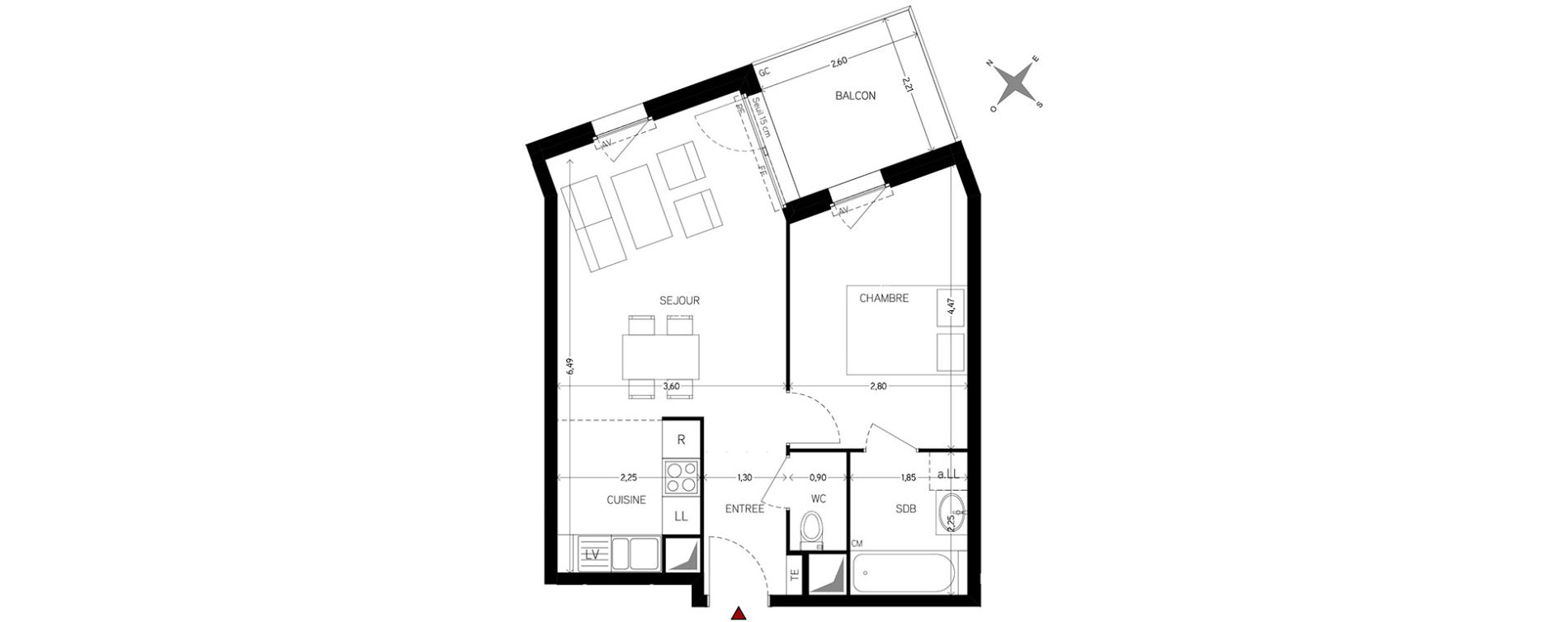 Appartement T2 de 42,05 m2 &agrave; Carri&egrave;res-Sous-Poissy Nouvelle centralit&eacute;