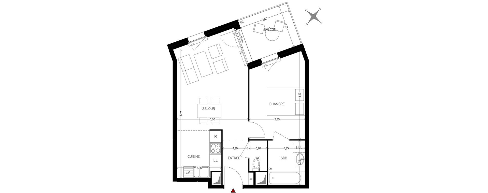 Appartement T2 de 42,23 m2 &agrave; Carri&egrave;res-Sous-Poissy Nouvelle centralit&eacute;