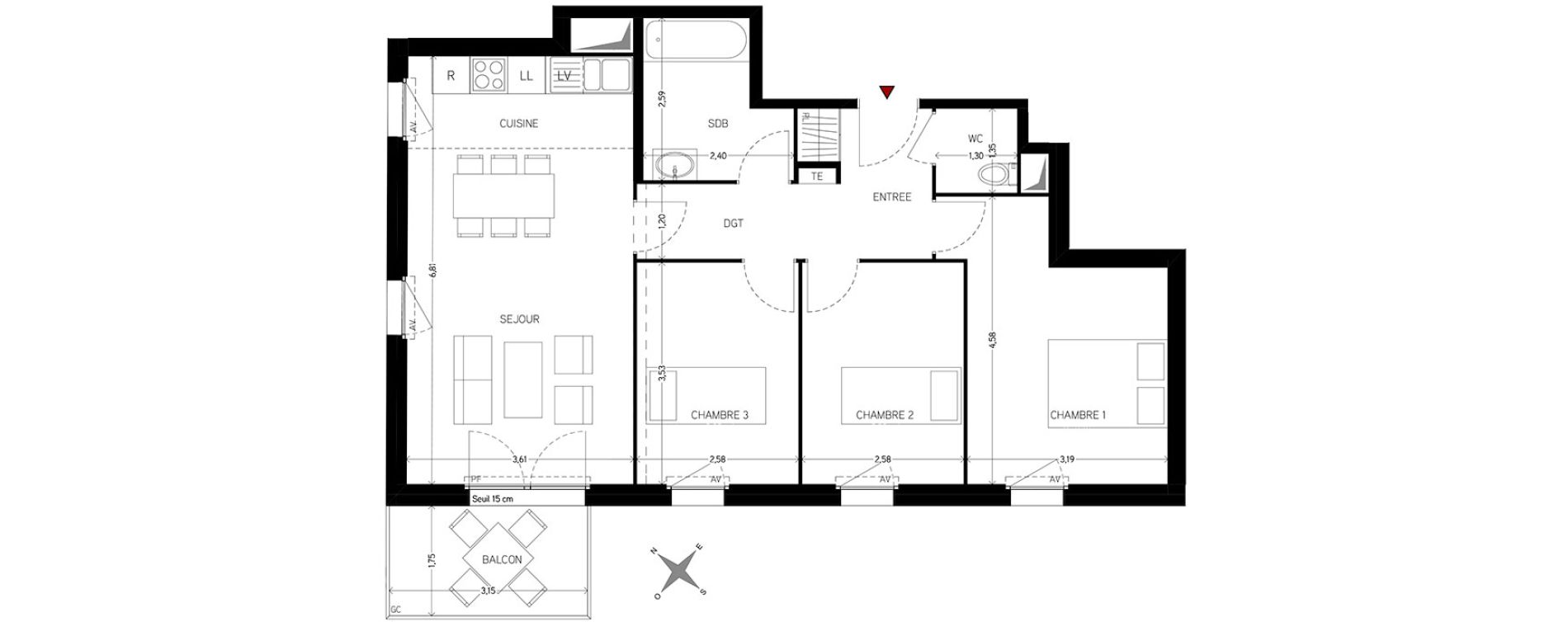 Appartement T4 de 70,72 m2 &agrave; Carri&egrave;res-Sous-Poissy Nouvelle centralit&eacute;
