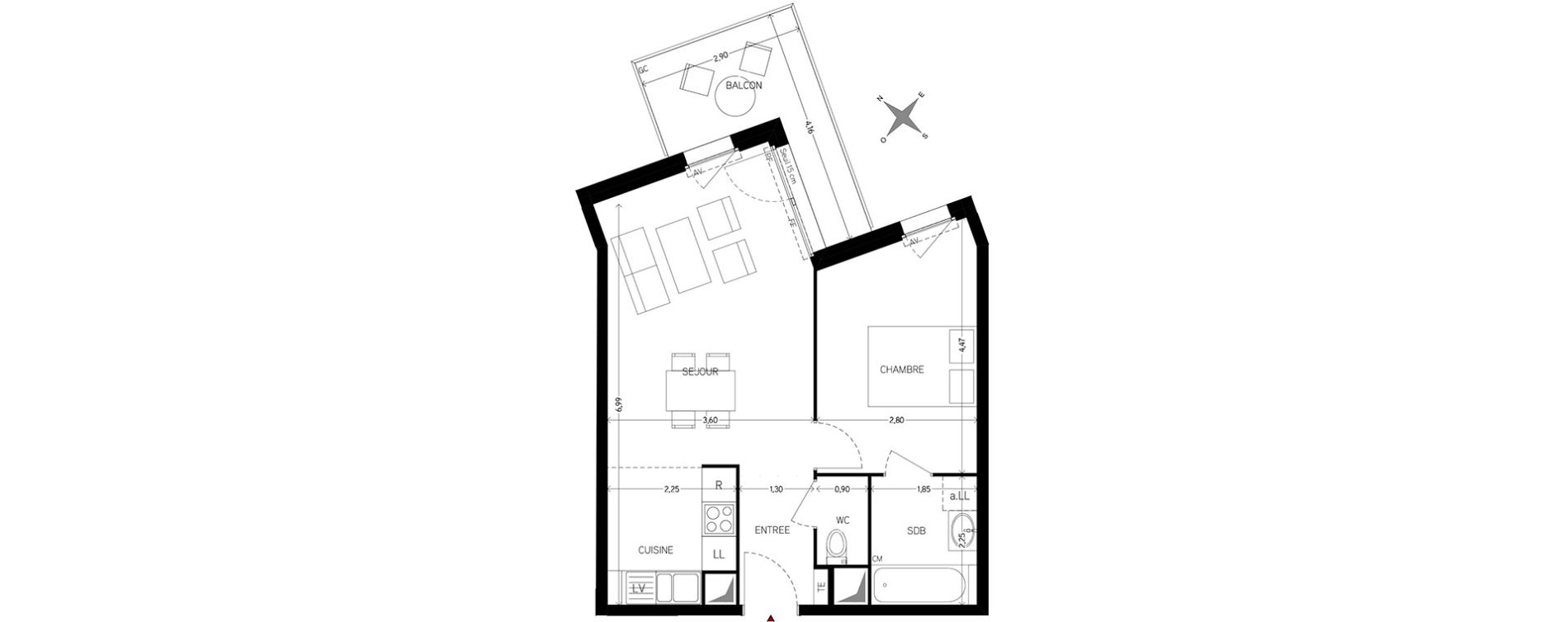 Appartement T2 de 43,40 m2 &agrave; Carri&egrave;res-Sous-Poissy Nouvelle centralit&eacute;