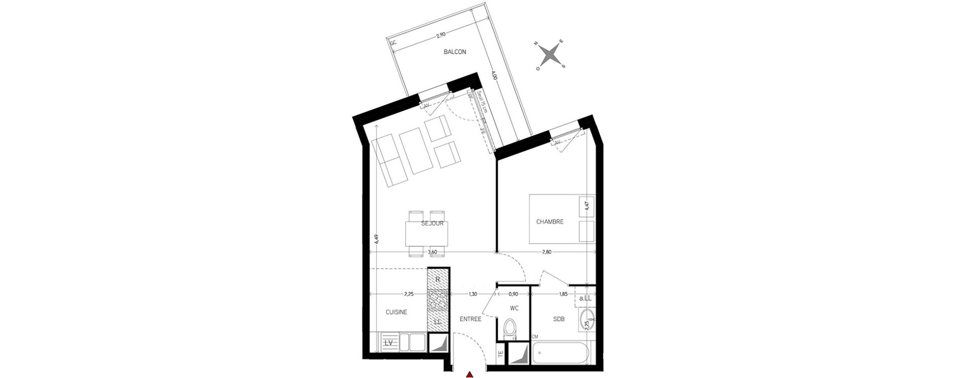 Appartement T2 de 42,05 m2 &agrave; Carri&egrave;res-Sous-Poissy Nouvelle centralit&eacute;